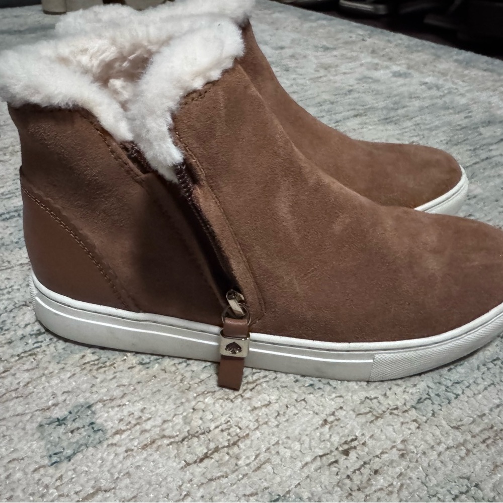 Kate Spade Harper Winter Women’s Brown Suede Shearling-Lined Wedge Sneaker Boots